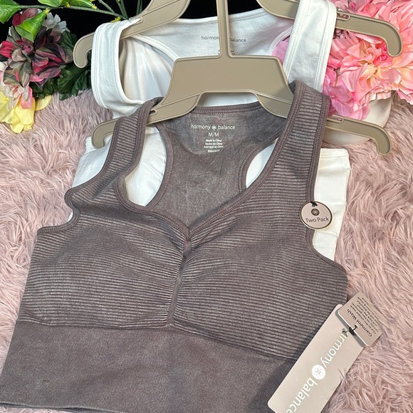 Harmony & Balance Ribbed Sports Bra - Mauve and White - Picture 14 of 14